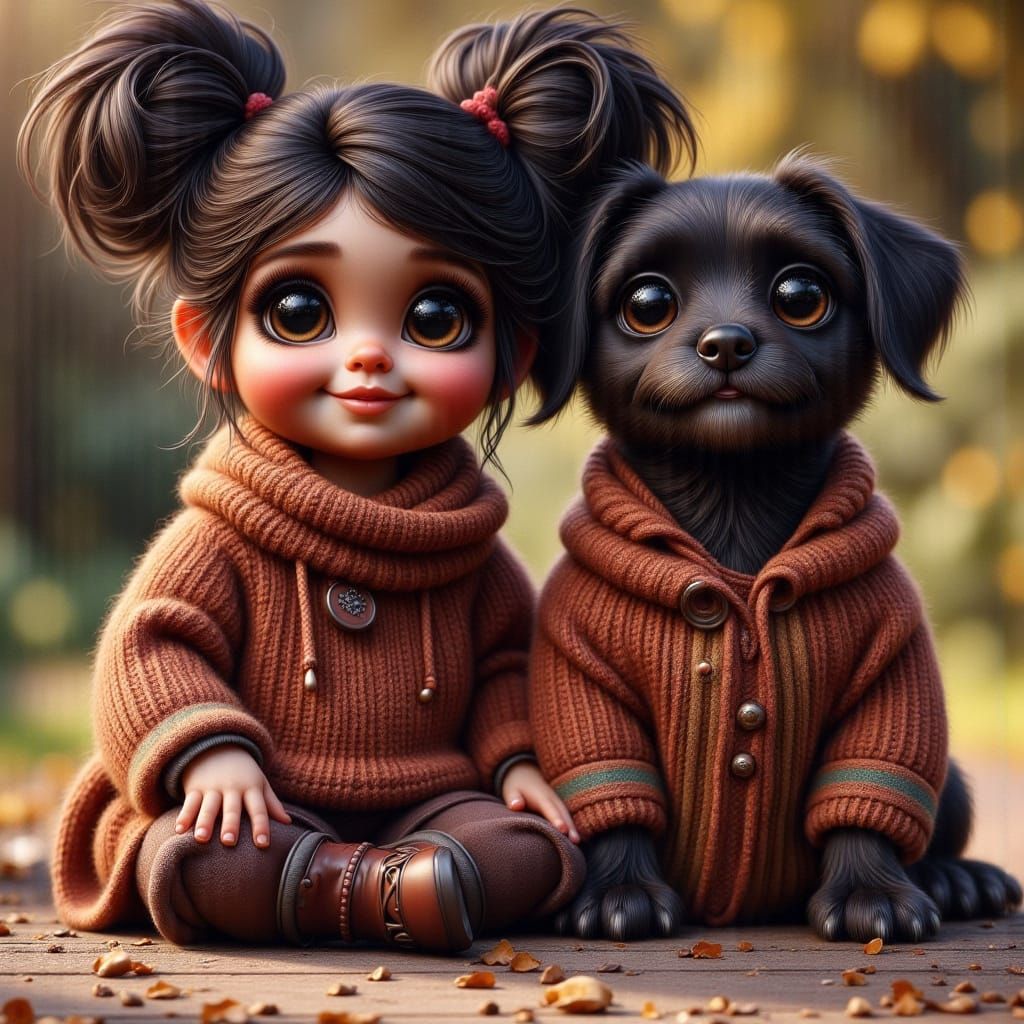 Woman and Puddle Dog in Matching Sweaters