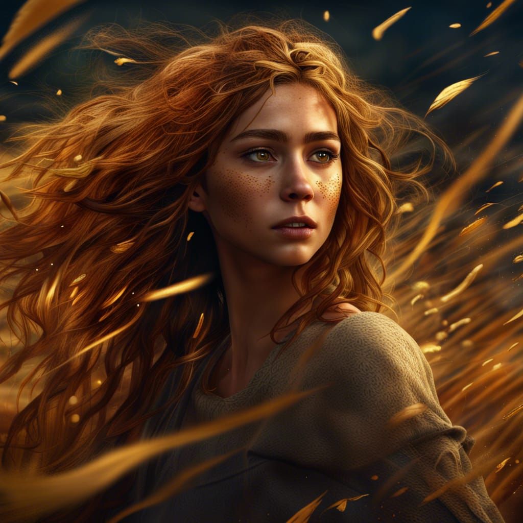Golden-Eyed Woman with Flowing Hair: Fantasy Art