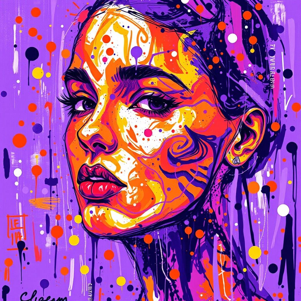 Vibrant Expressionistic Pointillism Masterpiece in Purple an...