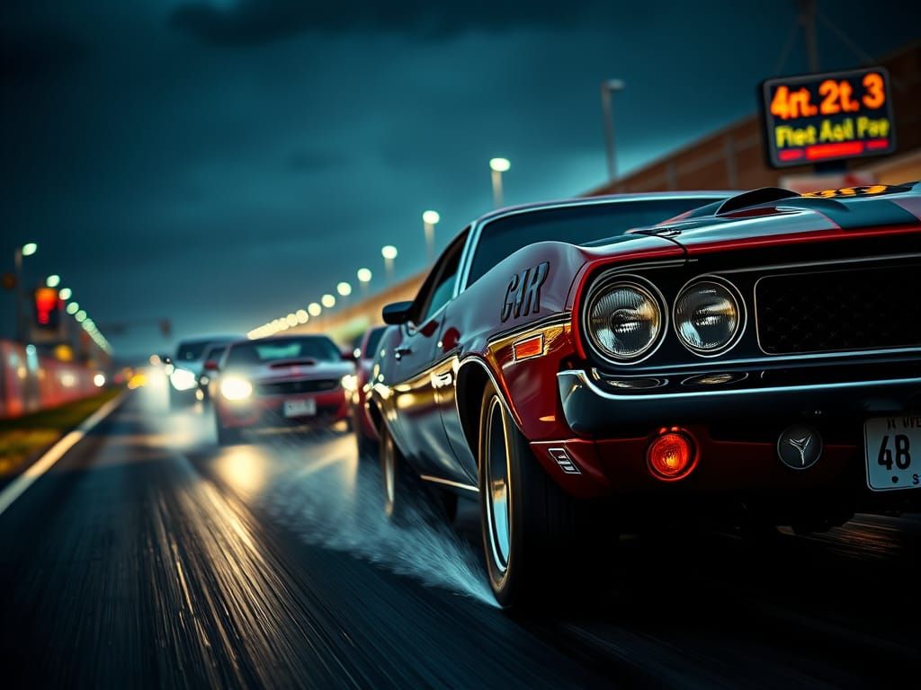 Classic Muscle Cars in High-Speed Race