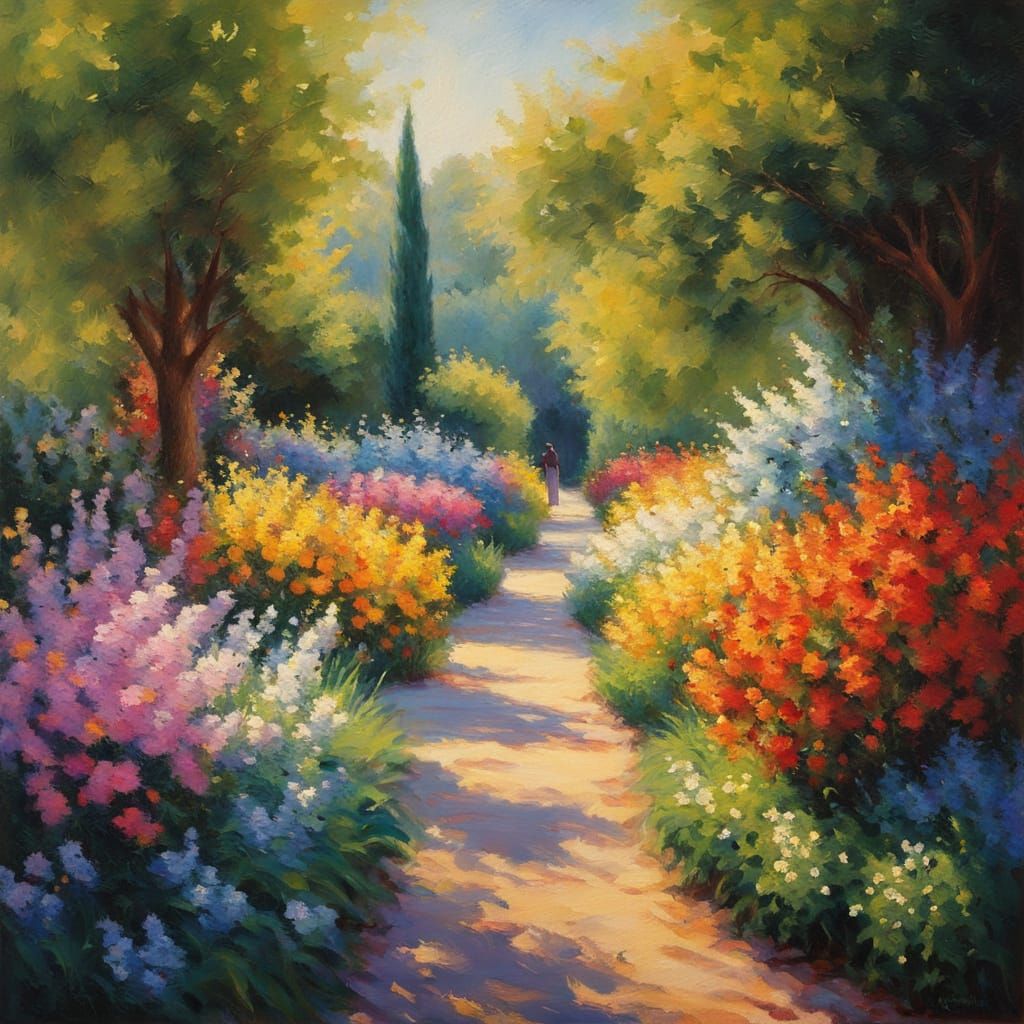 Impressionist Garden Scene with Soft Focus