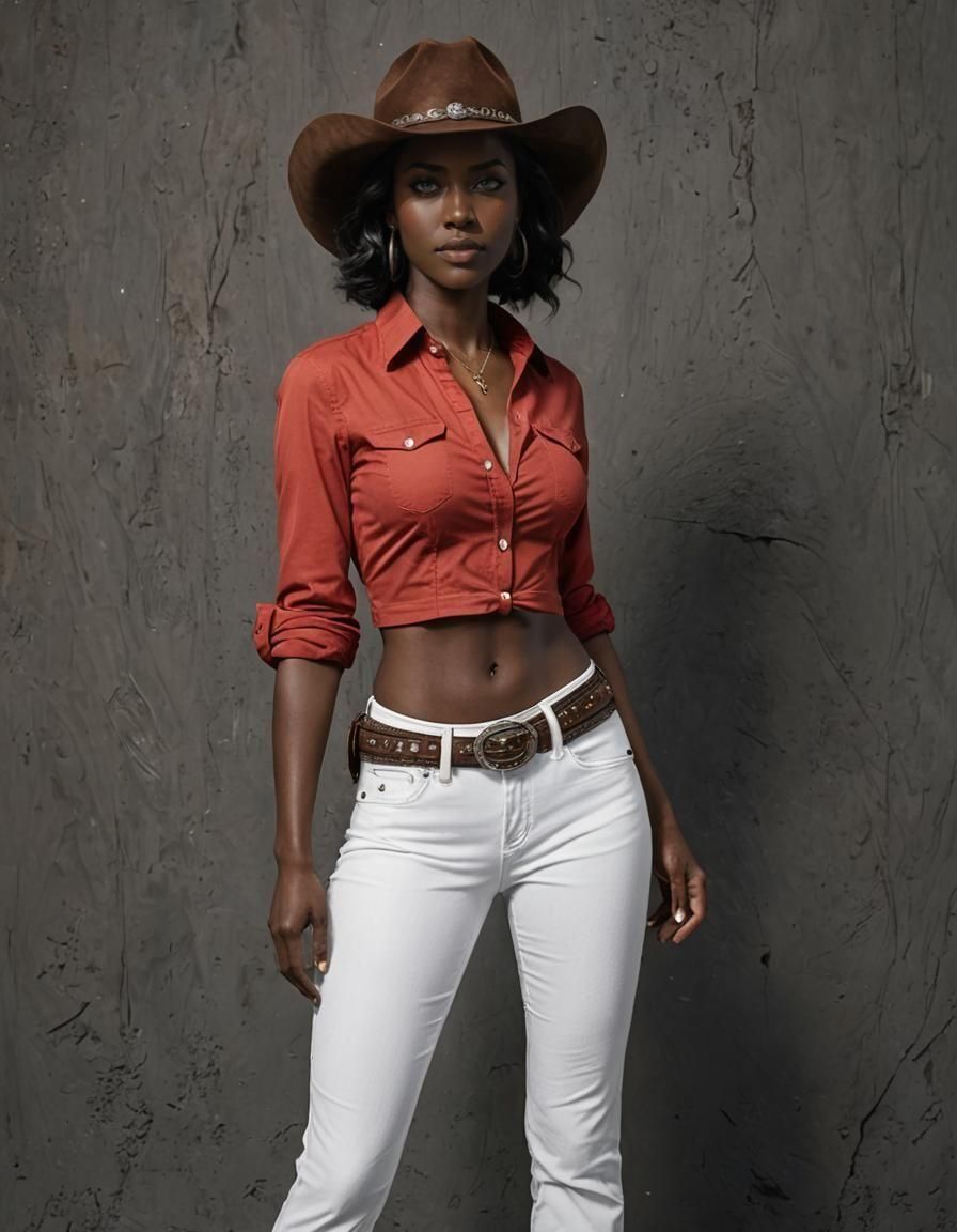 Dark-Skinned Woman in Red Shirt and White Pants