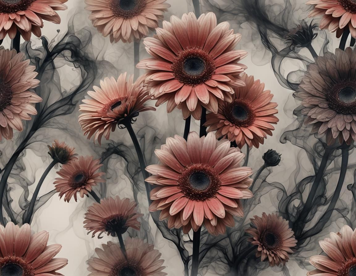 Gerbera in Smoke: Chiaroscuro Ink Illustration
