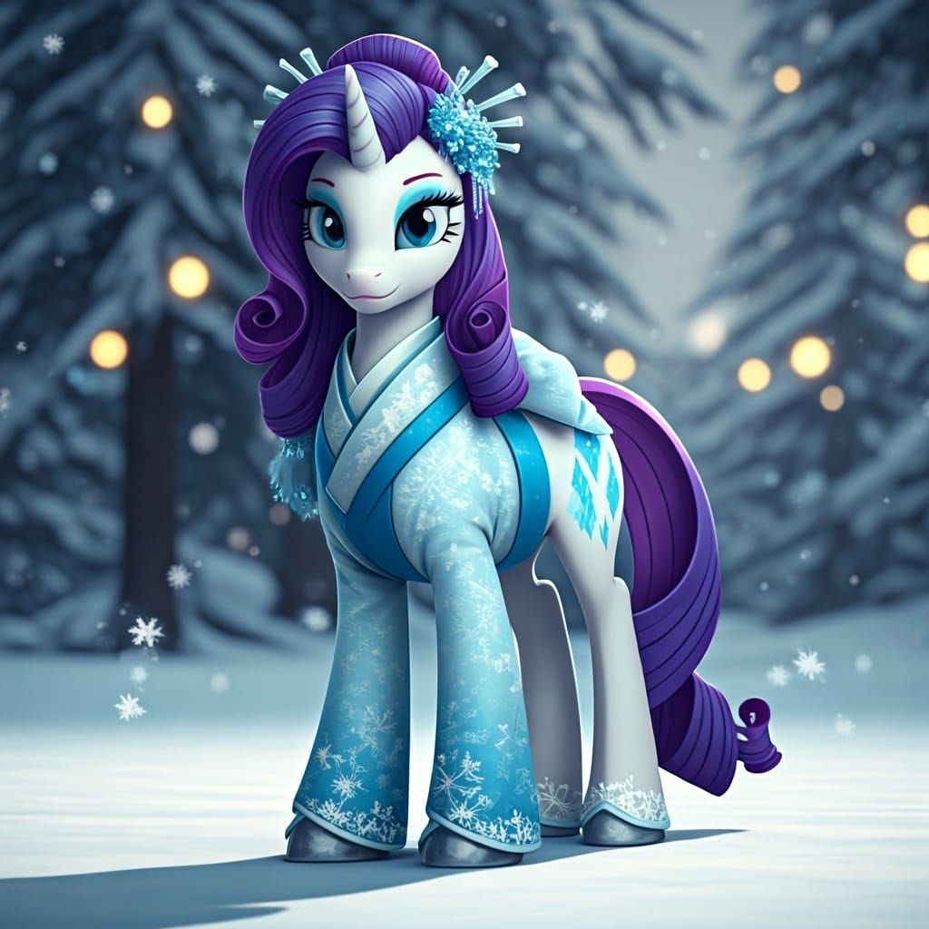 Winter Wonderland Pony in Elegant Snow Kimono