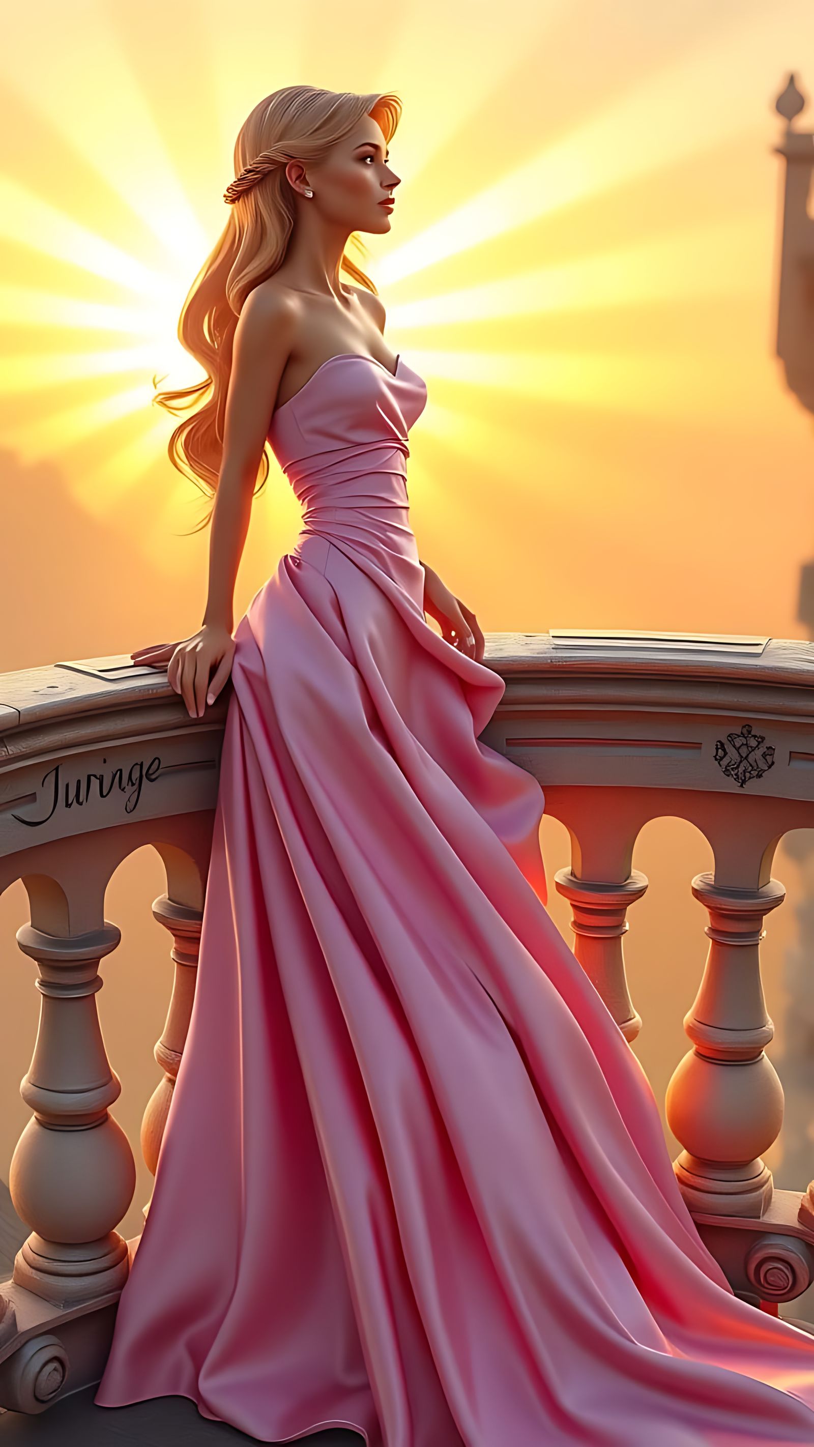 Elegant Princess in Sunset Castle