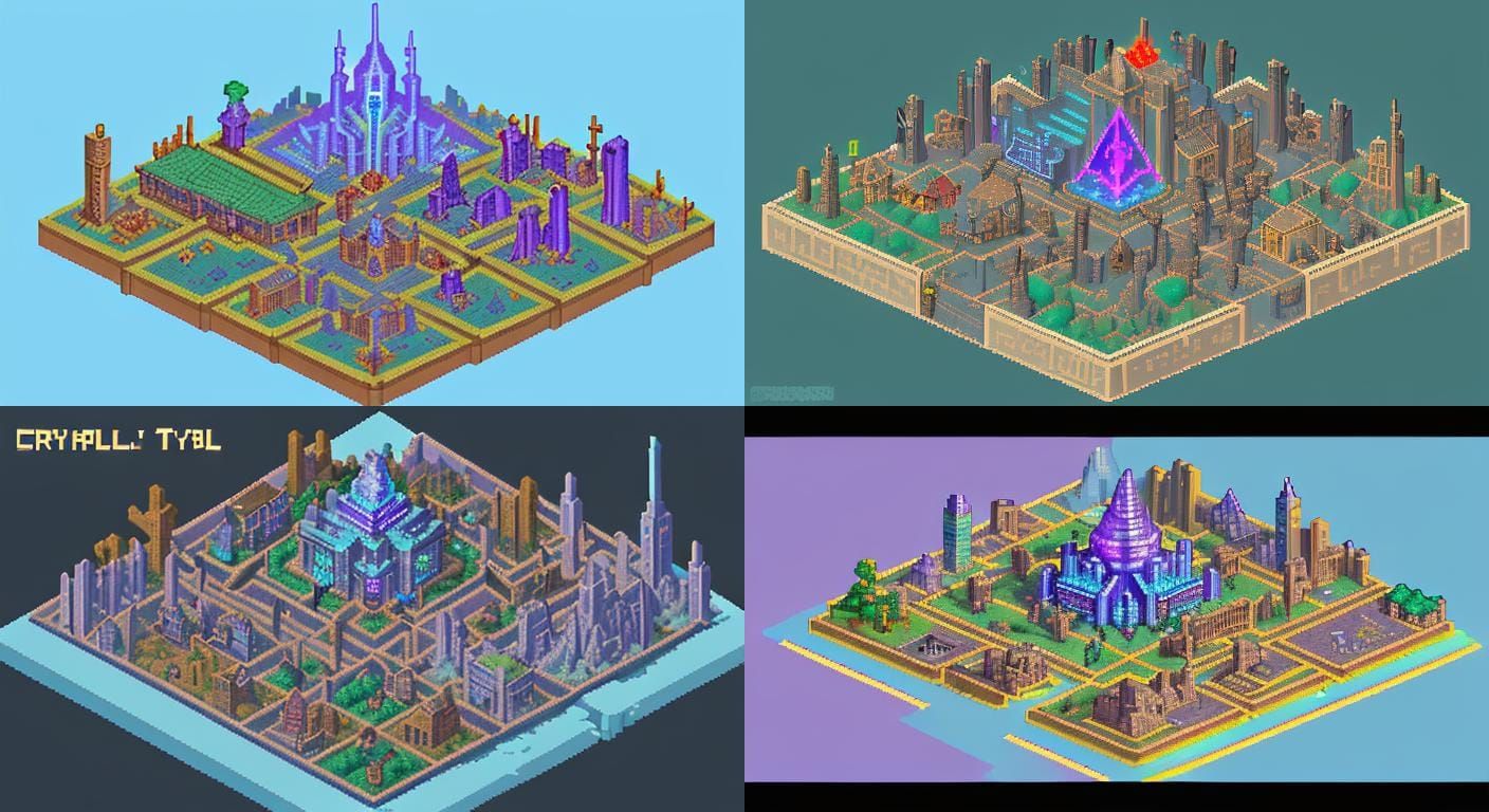 Crystal Castle City Map in Pixel Art Style