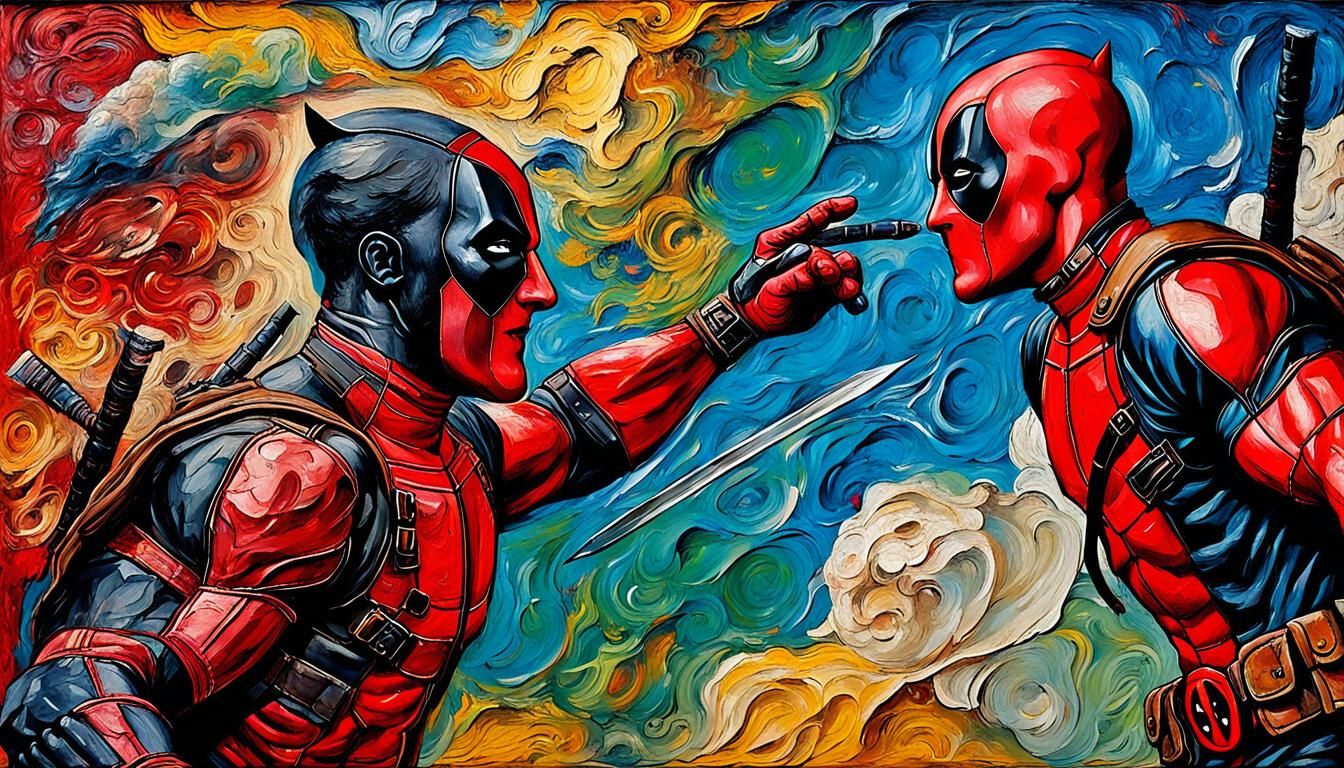 Deadpool and Wolverine in Impasto Sistine Chapel