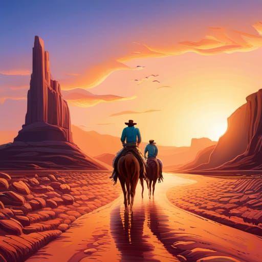 Green Cowboy and Blue Cowgirl Quest in Desert