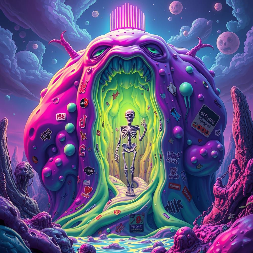 Titanic Slime Creature in a Surreal Neon World