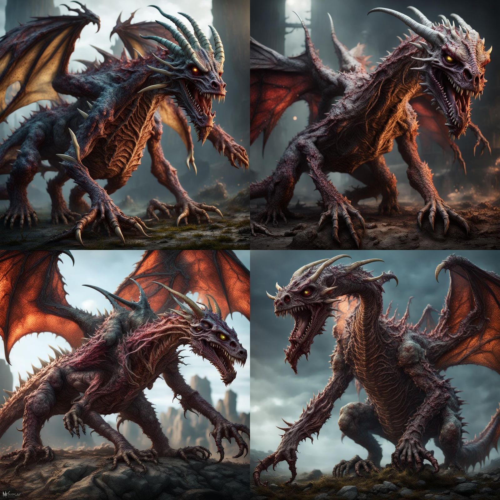 Zombie Dragon Made of Rotting Bodies: Fantasy Art