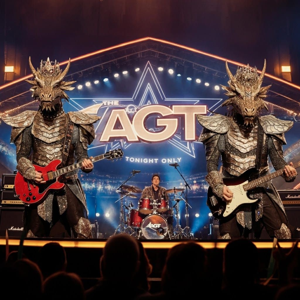 Neon Sign Dragons Rocking America's Got Talent Stage