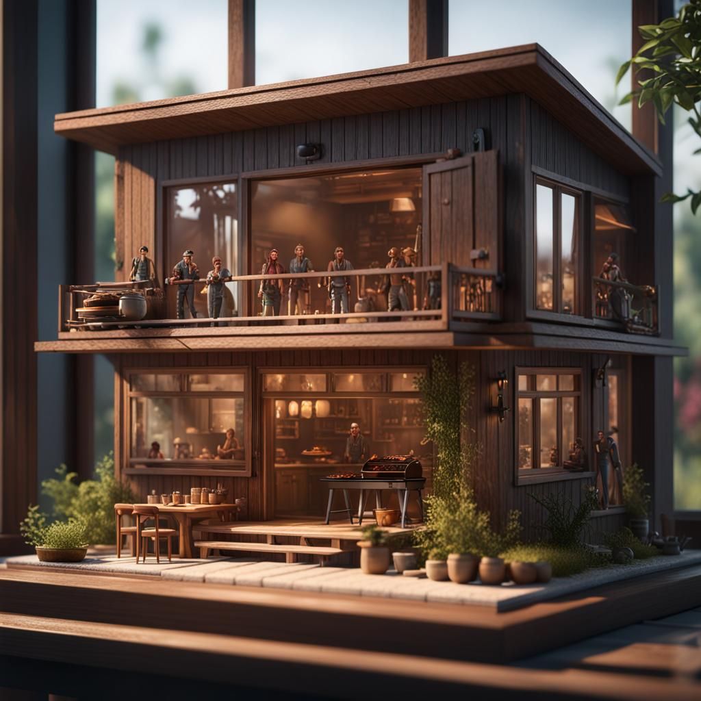 Miniature Bungalow Scene in 3D Game Style