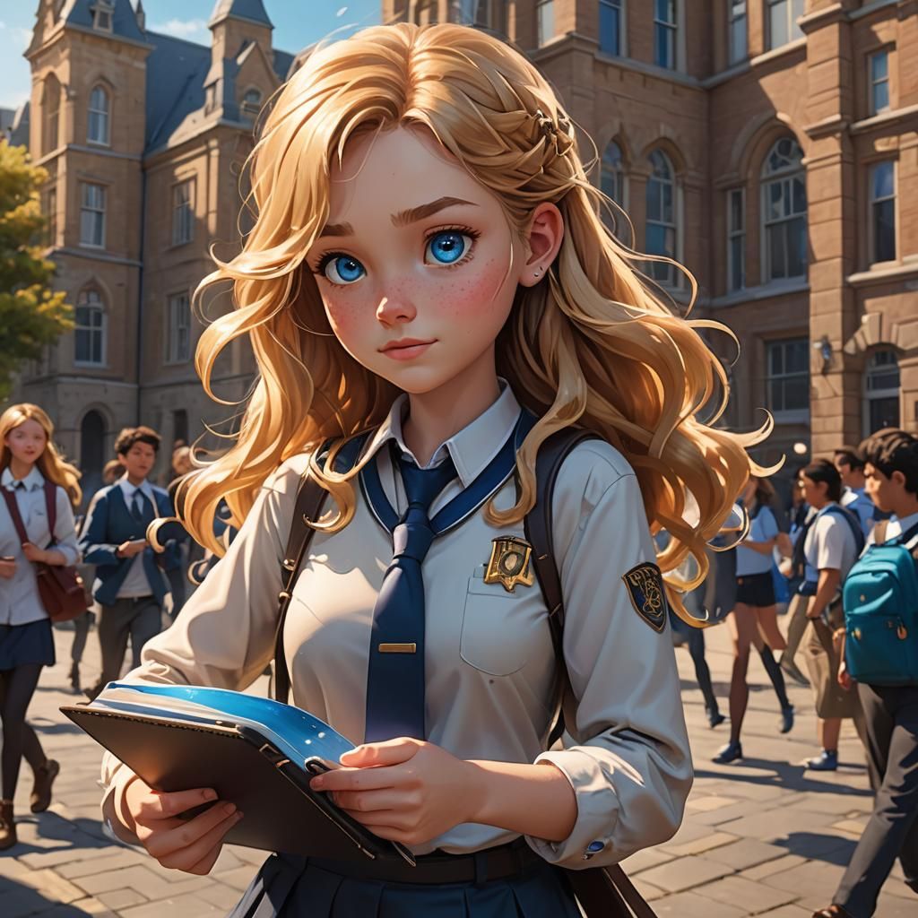 Cartoon Schoolgirl Pulled into Glowing Notebook