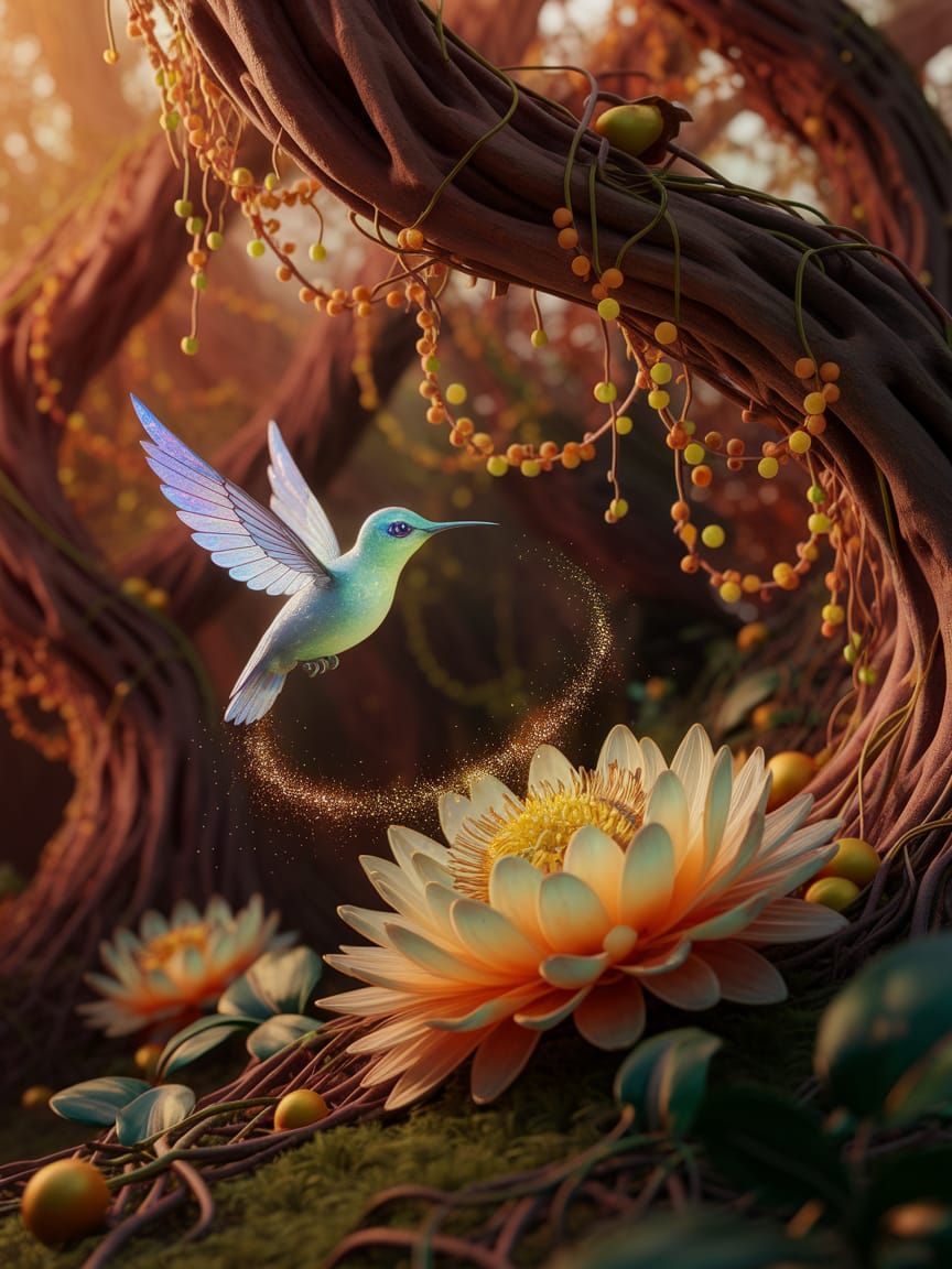 Luminous Bloomwing and Sunpetal Flower in Magical Jungle