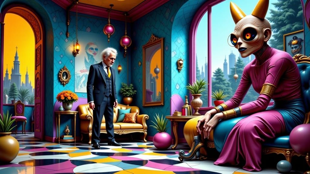 Surreal House Melds with Man in Dreamlike Scene