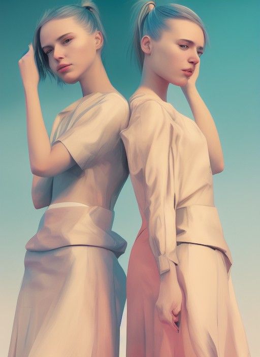 Vibrant Digital Painting of Two Women on Beach