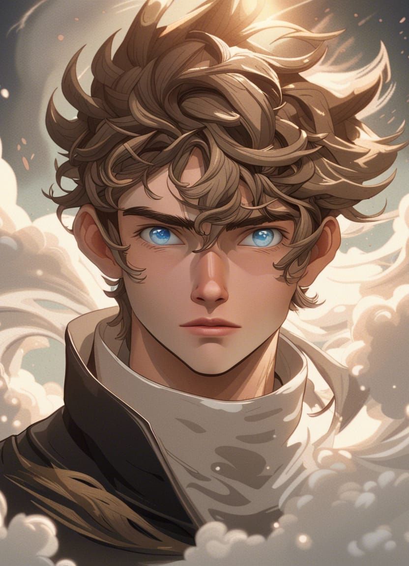 Young Man Wreathed in Swirling Clouds