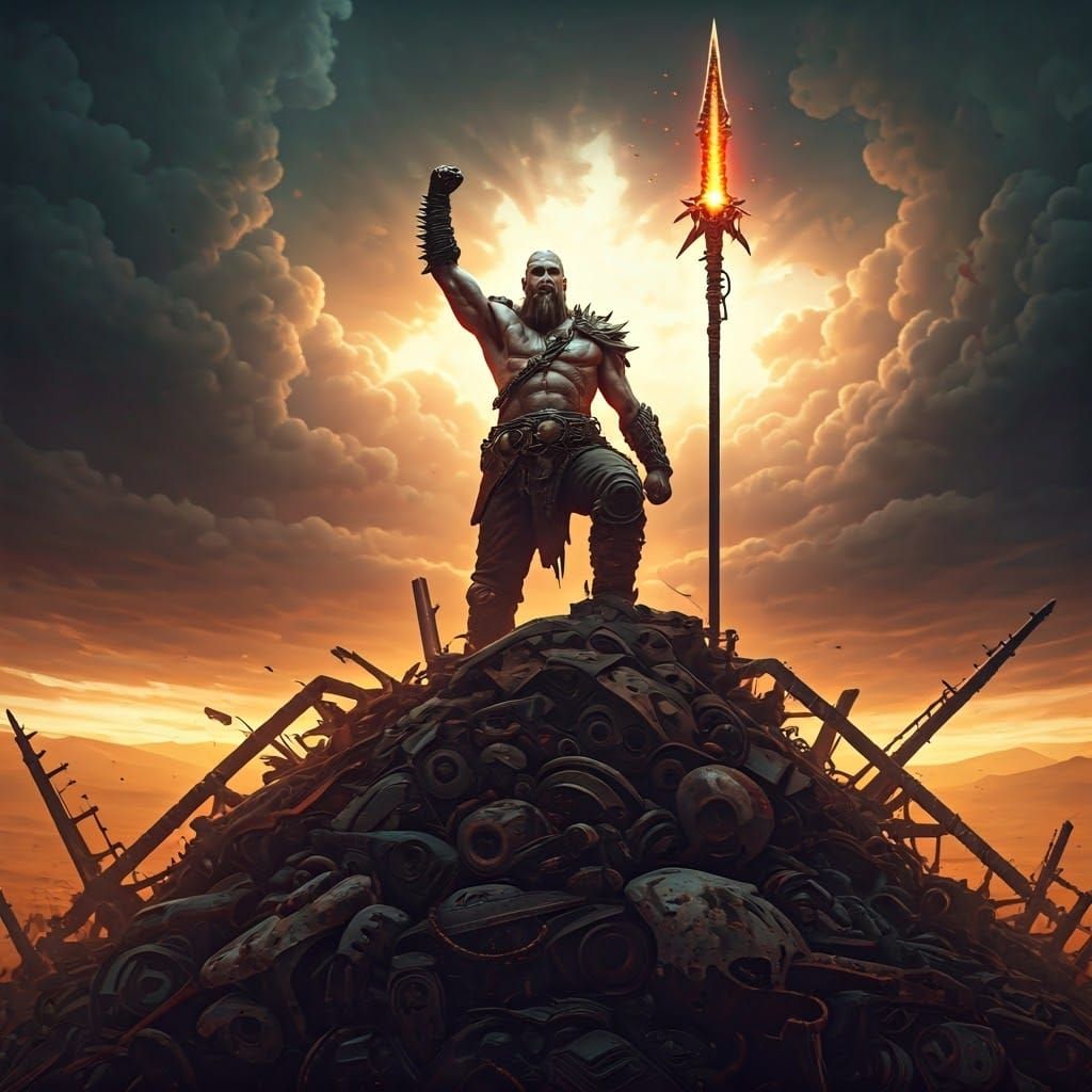 Post-Apocalyptic Chrome Warrior with Explosive Spear