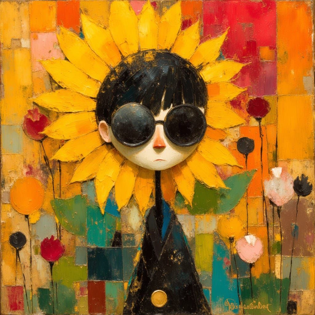 Sunflower in Earthy Geo Nouveau Style