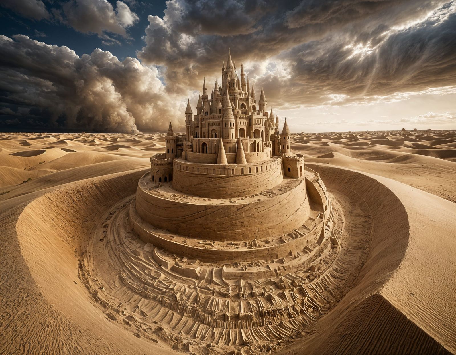 Giant Sandcastle Rises from Desert Sandstorm