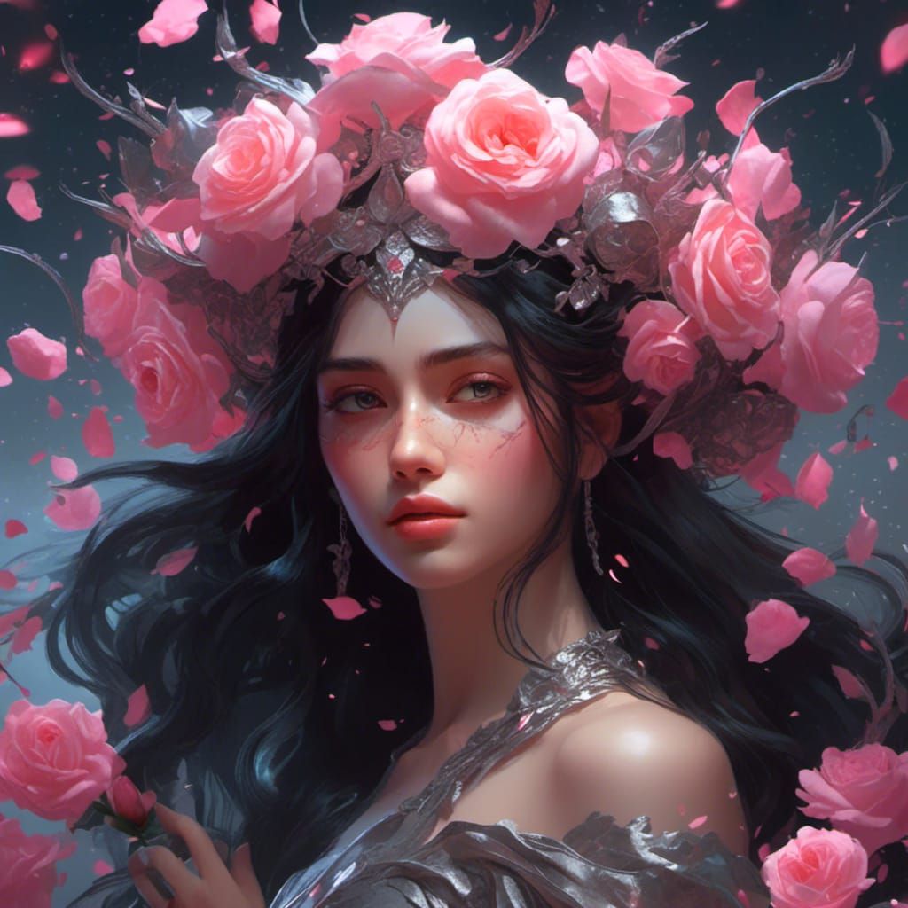 Angel with Rose Crown Portrait in Hyperdetailed Style