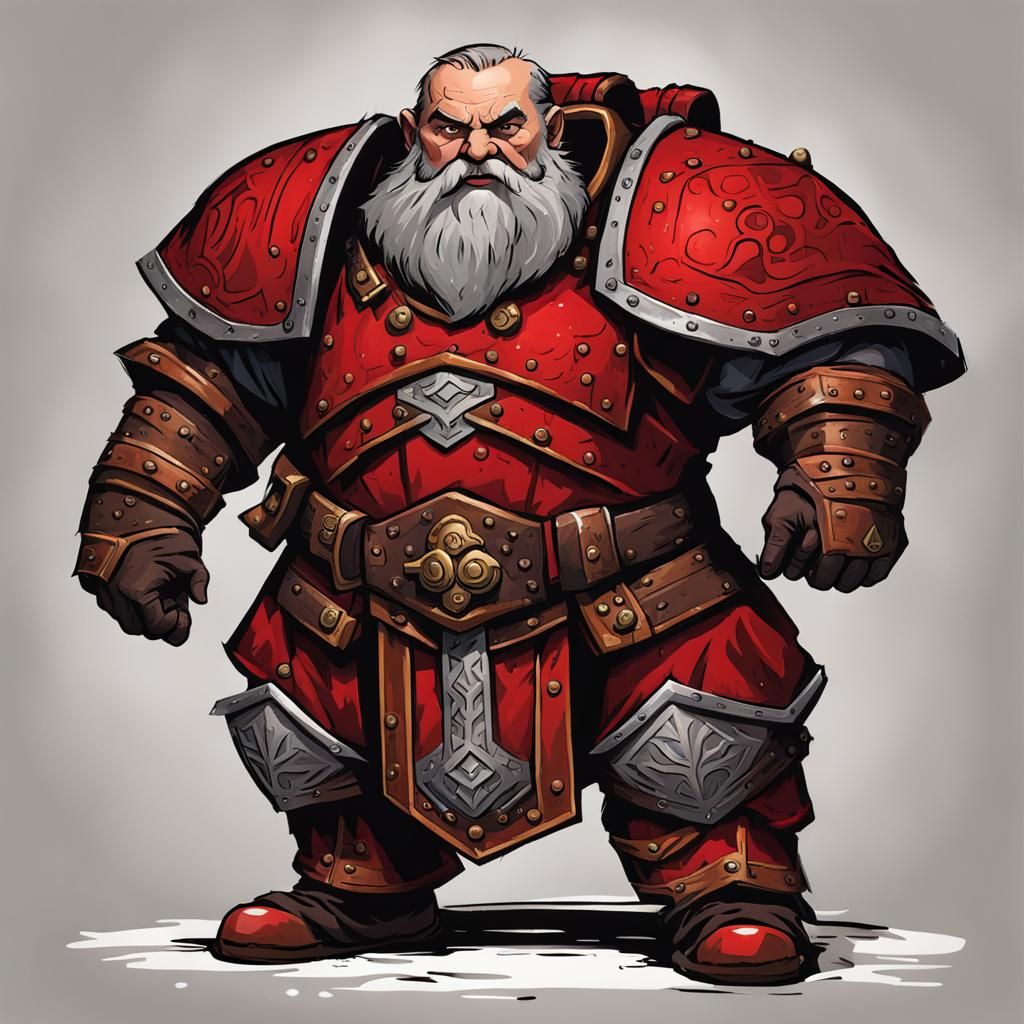 Dwarf Priest in Red Armor, Fantasy Illustration