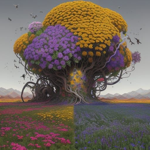 Surreal Portrait: Garden and Wasteland in Contrasting Colors