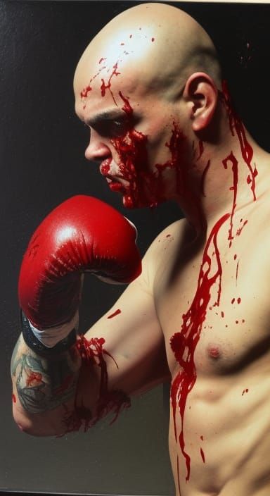 Tattooed Boxer in Striking Pose, Baroque Style