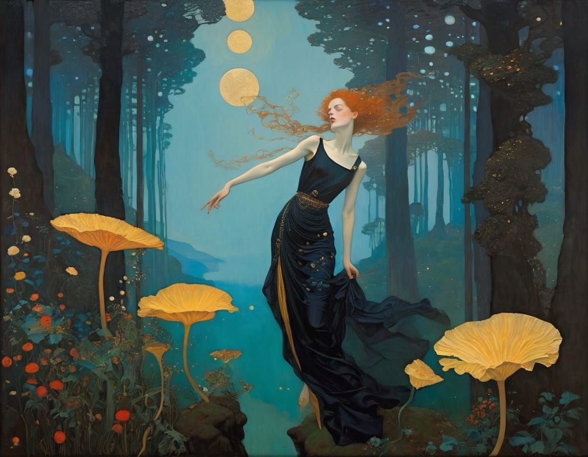 Figures in Gold Leaf, Oil and Watercolor Style