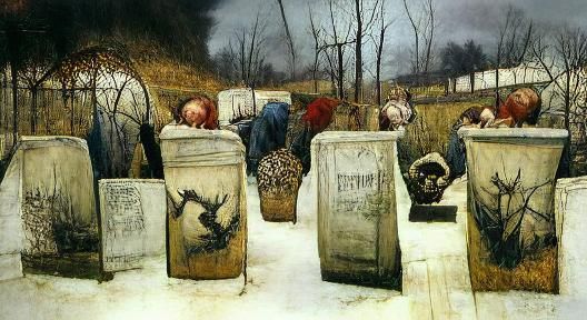 Eerie Cemetery Landscape Inspired by American Realism