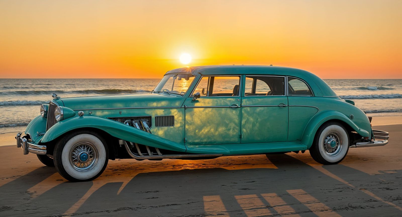 Limousine Made Of Sea Glass On California Beach