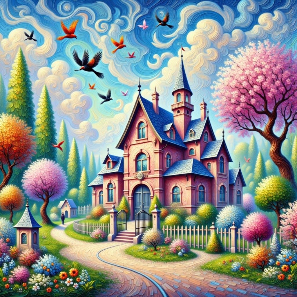 Elegant Pink Castle in Whimsical Fantasy City