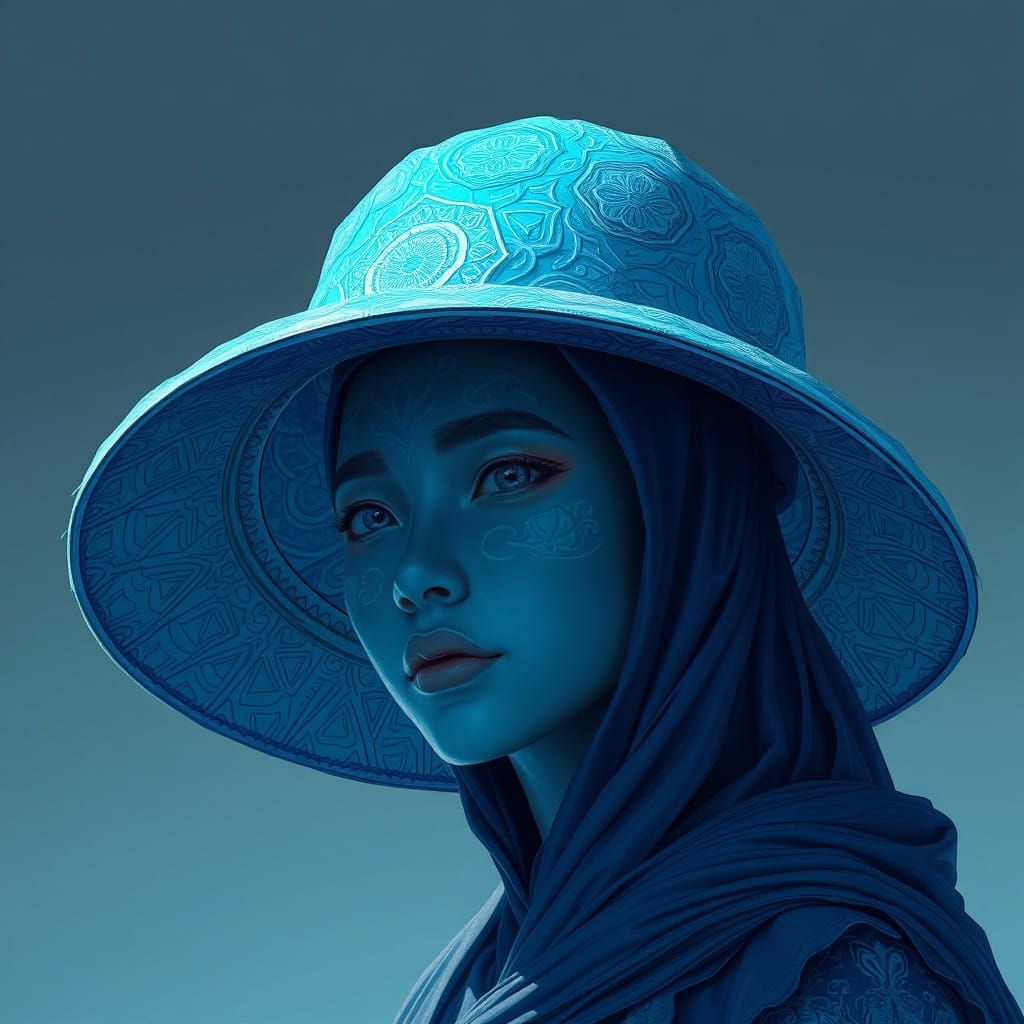 Stunning Oversized Cerulean Blue Hat with Elaborate Patterns...