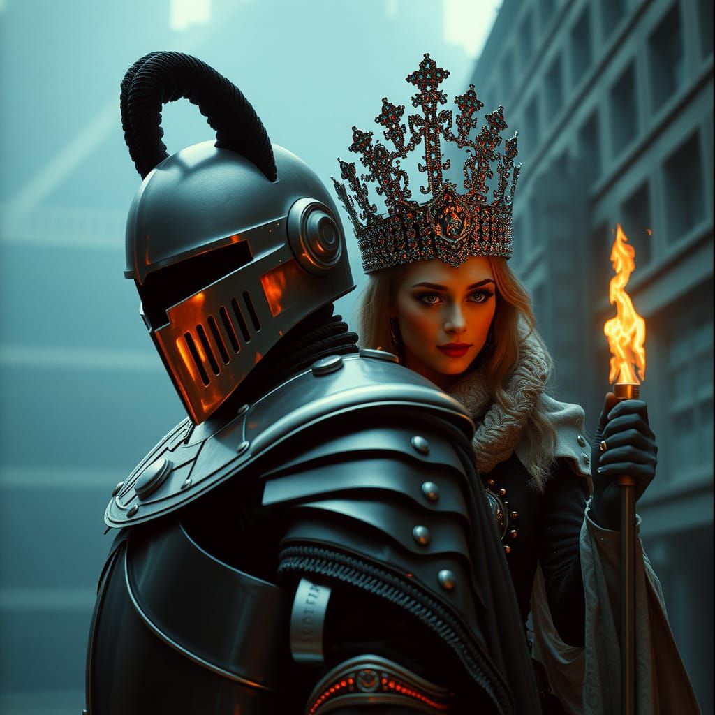 Dramatic Computer Knight and Queen Film Still