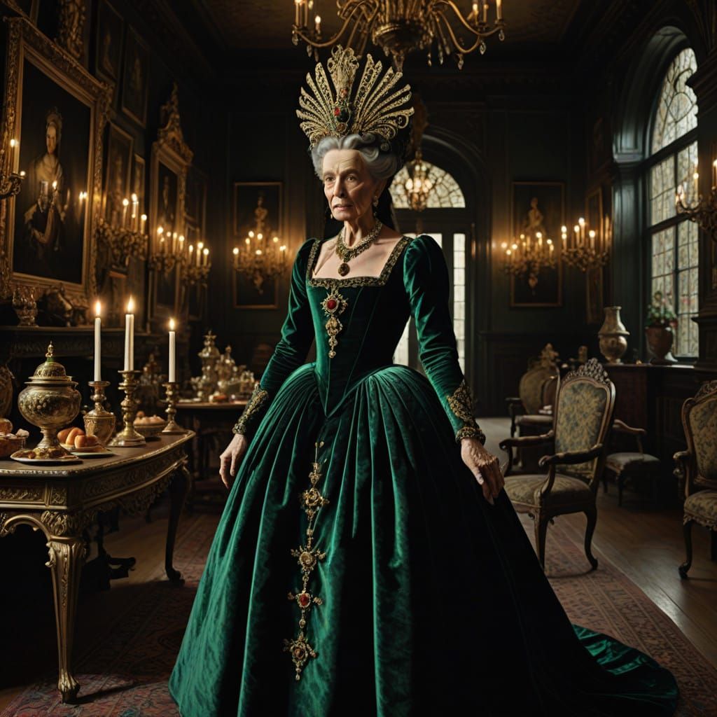 Elegant Lady of Misrule in Opulent Tudor Court Scene