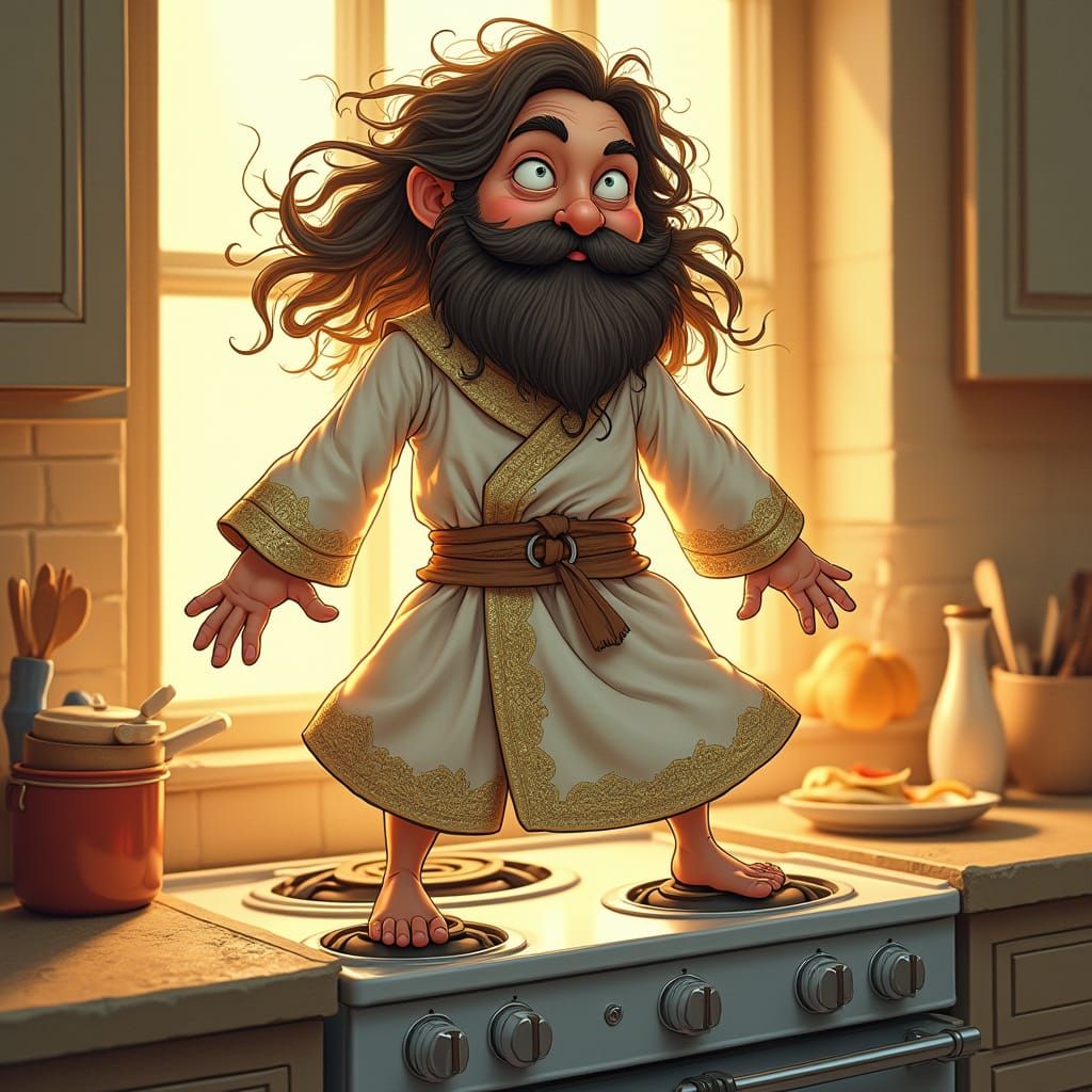 Ethereal Gentleman Conjures Culinary Magic on a Stove