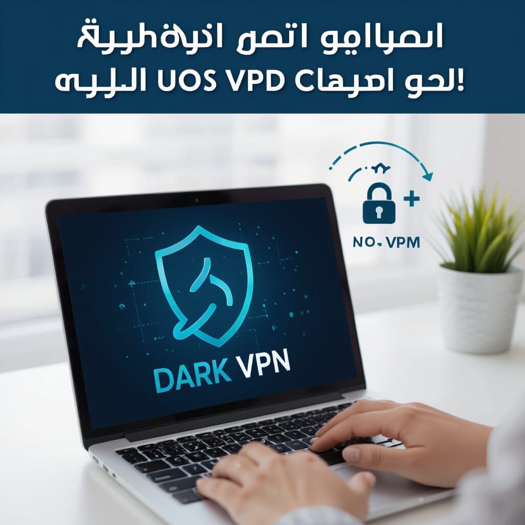 Attractive Man with Laptop Displaying DARK VPN