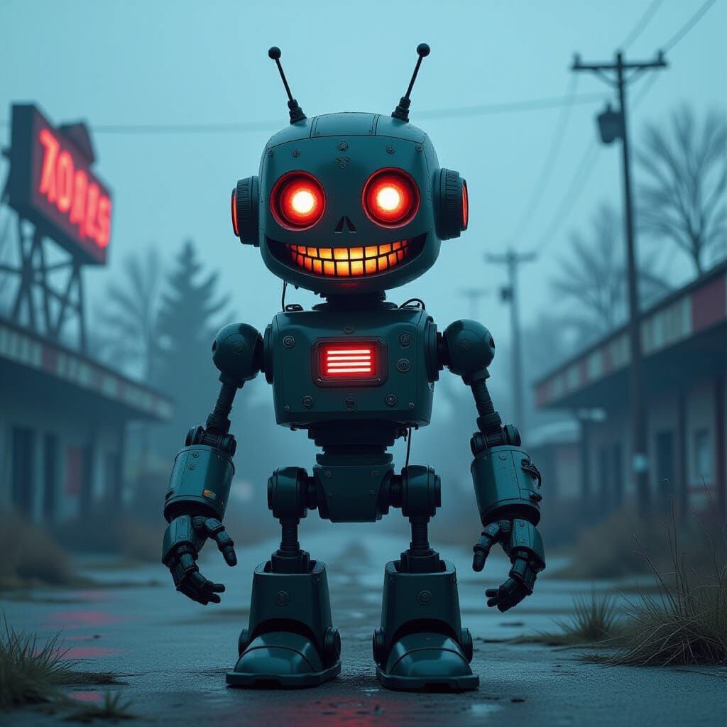 Creepy Animatronic Robot in Abandoned Theme Park