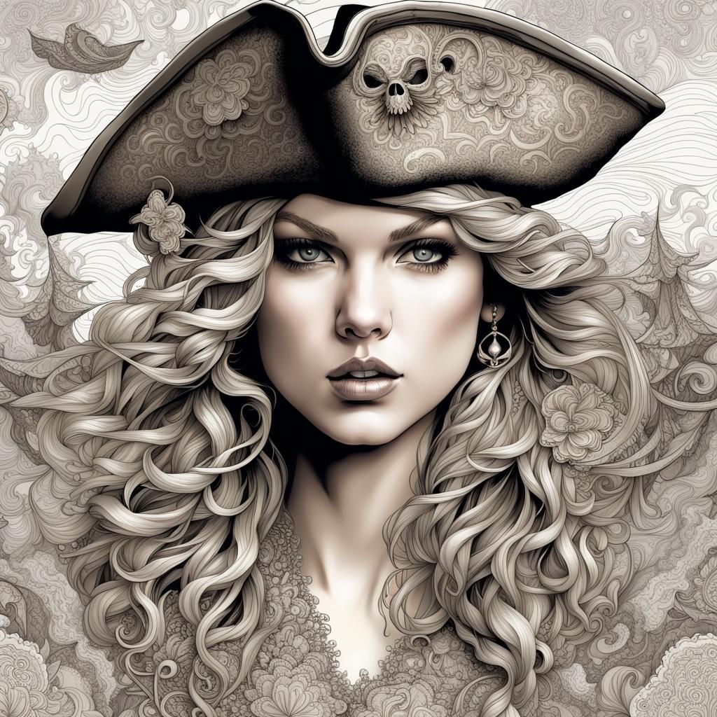 Taylor Swift as a Pirate Storybook Illustration