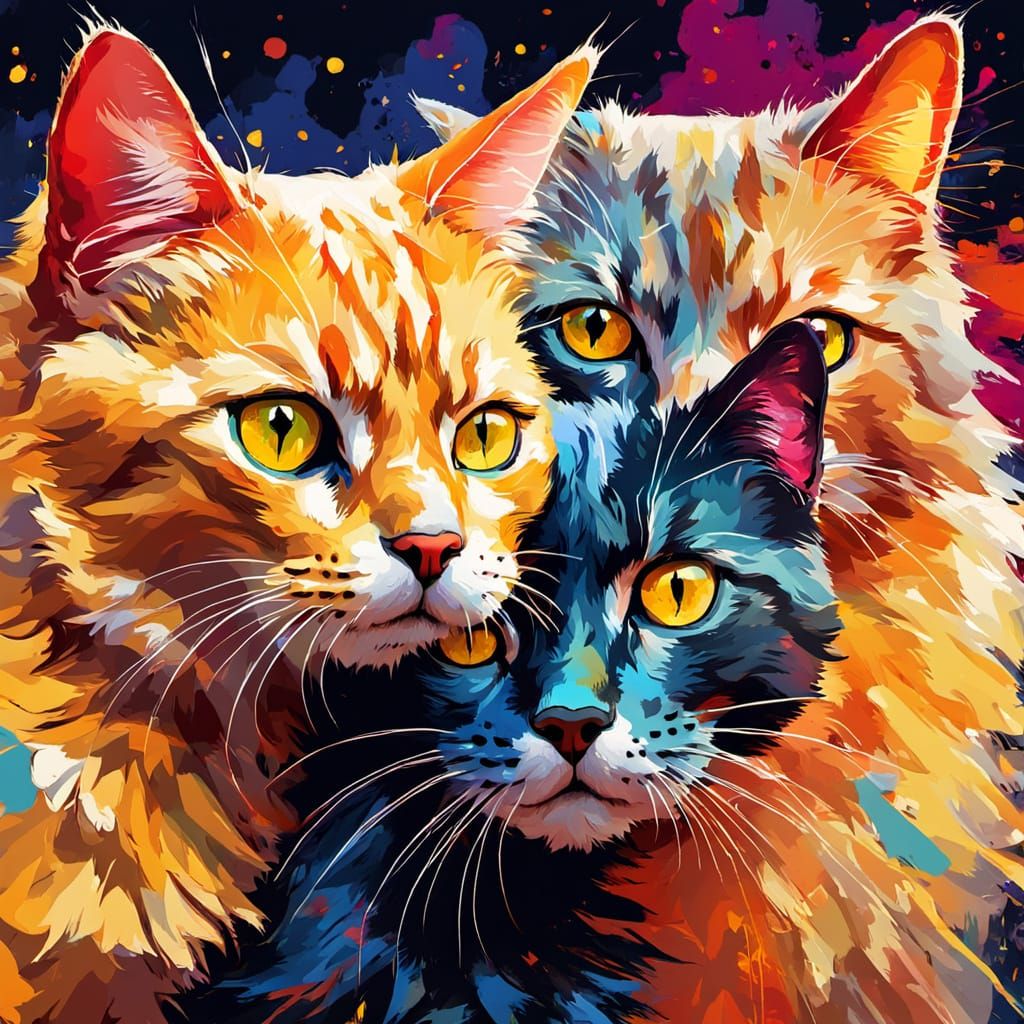 Vibrant Cat and Dog Portrait in Bold, Expressive Style