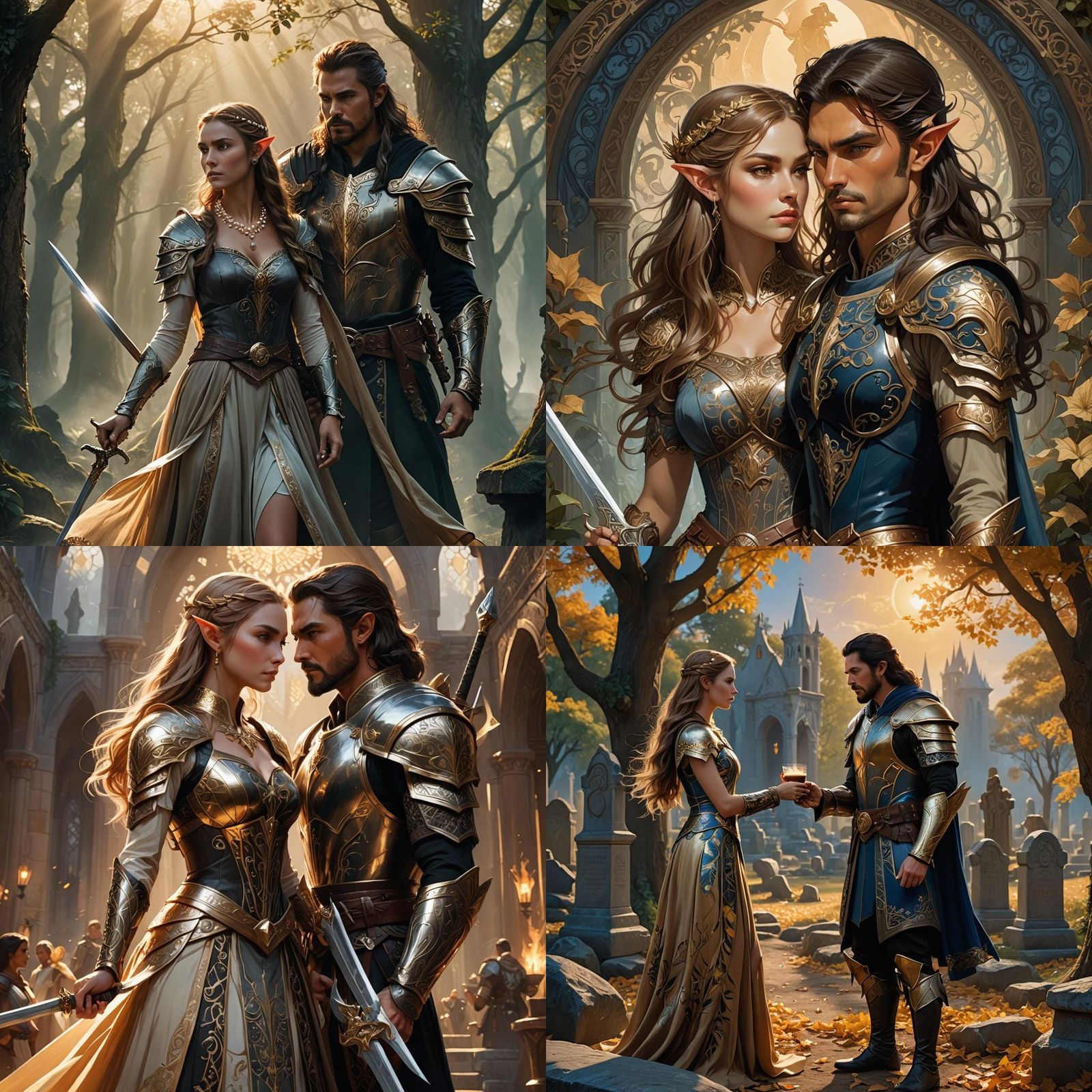 Elf Woman and Warrior Man Fantasy Art