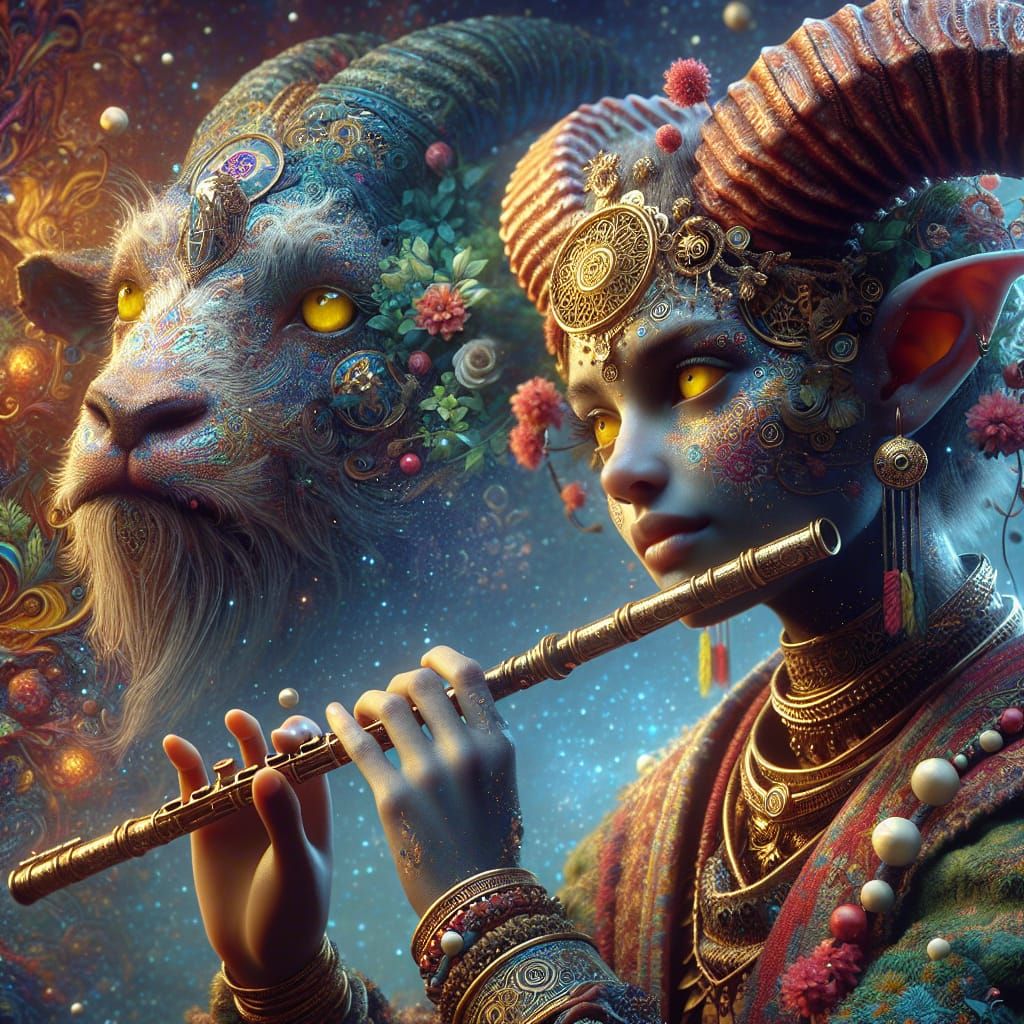 Satyr Bard with Flute: A Fantasy Concept Art