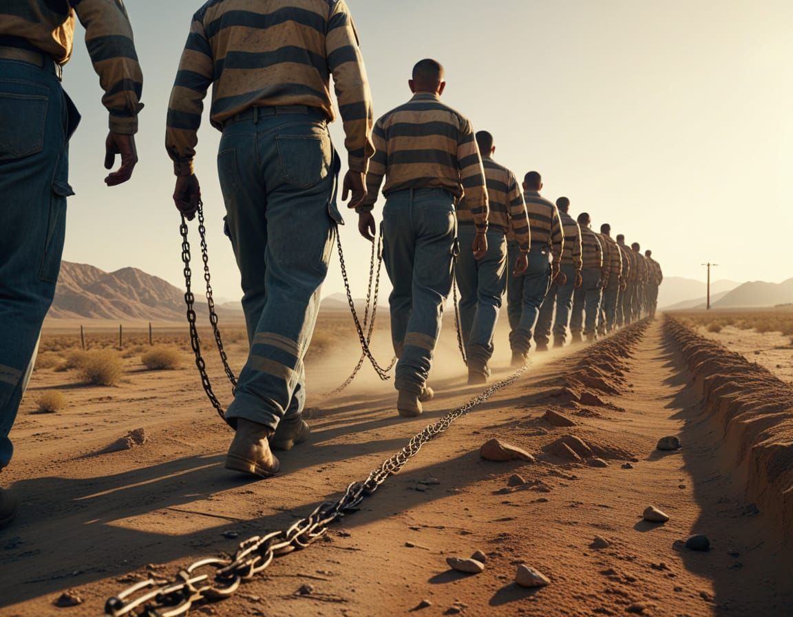 Desert Chain Gang in Cinematic Film Style
