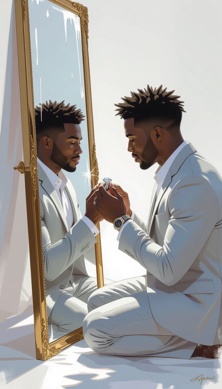 Man Proposes to Mirror in Studio Photo