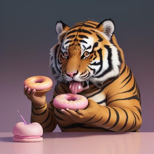Chubby Tiger with Doughnuts, Detailed Matte Painting