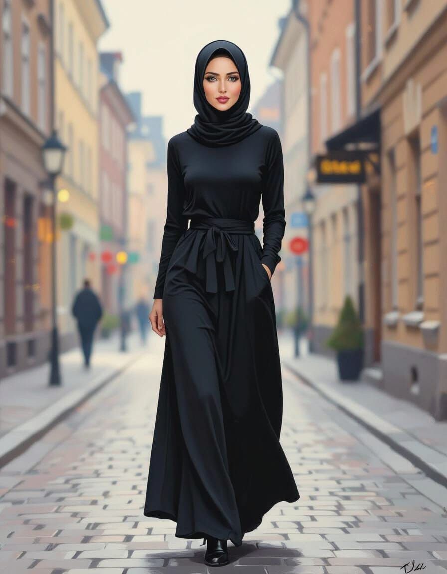 Minimalist Oil Painting of a Smiling Hijabi Woman