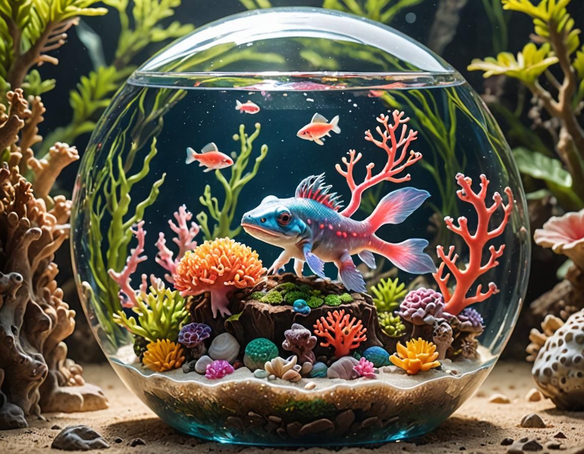 Axolotl Family in Coral Reef Snow Globe