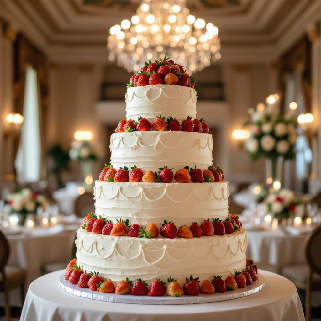 Gigantic Wedding Cake with Strawberries