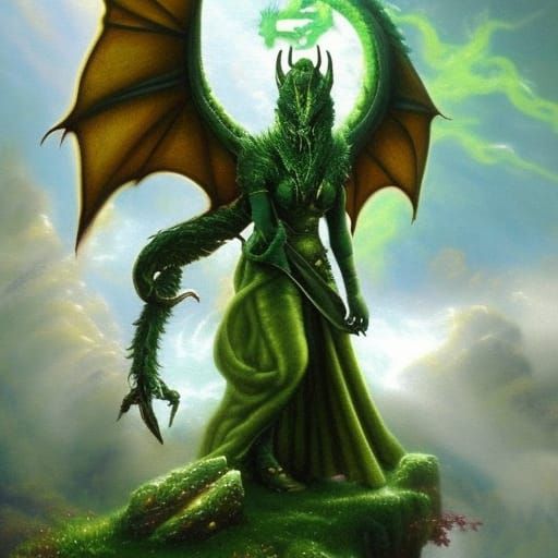 Green Dragonborn Druid in Ethereal Fantasy Style