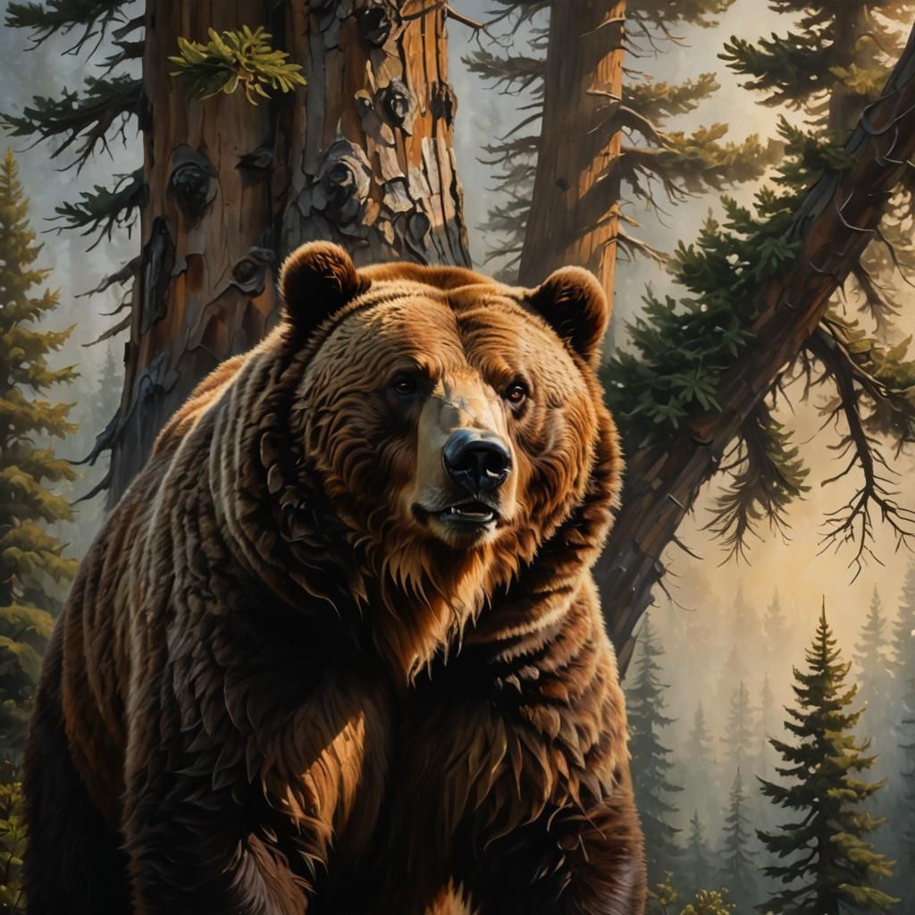 Grizzly Bear Oil Painting in Rembrandt Style